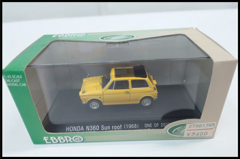 EBBRO　HONDA N360 サンルーフ ミニカー 1968年　　1/43 Amazon | エブロ 1/43 ホンダN360サンルーフイエロー 43190 完成